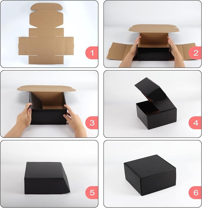 Hoikwo 25 Pack 8x8x4 Shipping Boxes for Small Business, Black Packaging Cardboard Boxes, Moving Mailing Packing Box