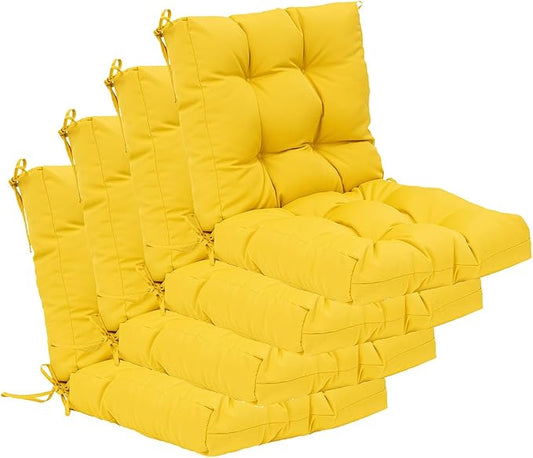 QILLOWAY Outdoor Chair Cushion for Patio Furniture, Waterproof Patio Cushions Set of 4 with Ties, Fade Resistant Replacement Pads for Outdoor Rocking Chairs,Yellow