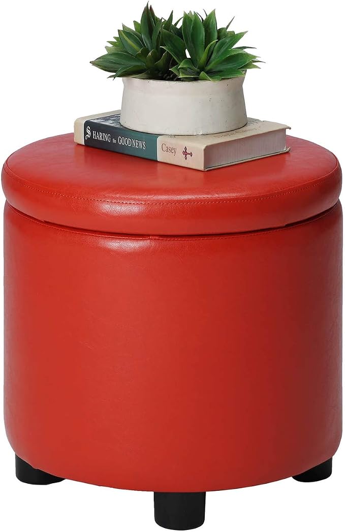 Designs4Comfort Round Accent Storage Ottoman with Reversible Tray Lid