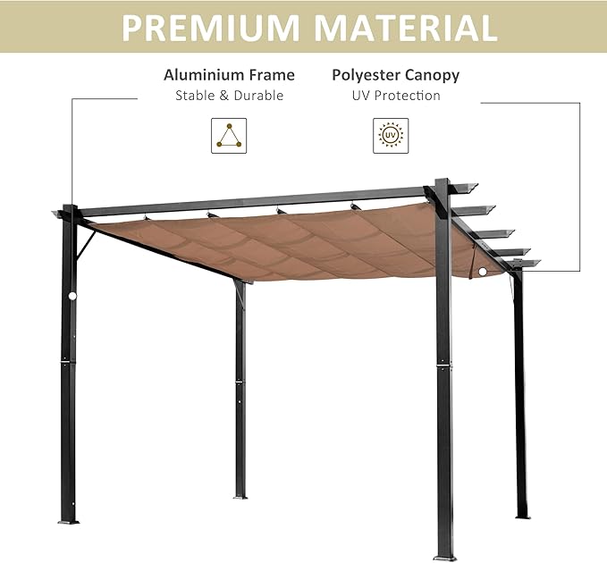 Outsunny 10' x 13' Aluminum Patio Pergola with Retractable Pergola Canopy, Backyard Shade Shelter for Porch, Outdoor Party, Garden, Grill Gazebo, Charcoal Gray