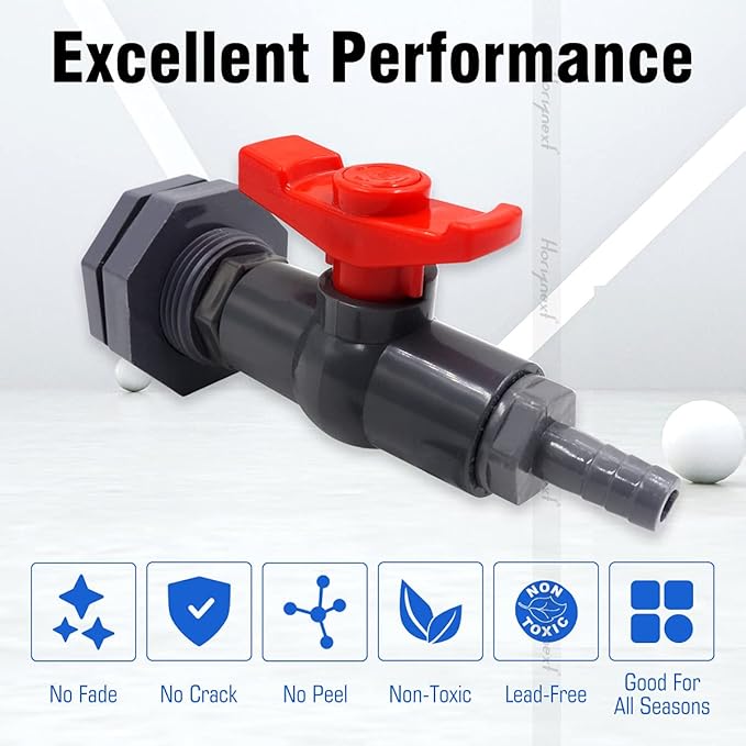 rain barrel spigot kit within 3/4 inch pvc bulkhead adapter 3/4" valve 3/8" plastic barb fitting, for 5/2.5/50/55/100 gallon water tank garden bucket outdoor rainwater collection