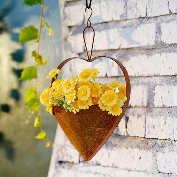 Metal Hanging Planters for Indoor & Outdoor Plants – Heart Shaped Wall or Window Planters for Garden, Patio, Living Room, Office Decor – Gift for Her, Wife, Mom, Women Garden Lovers