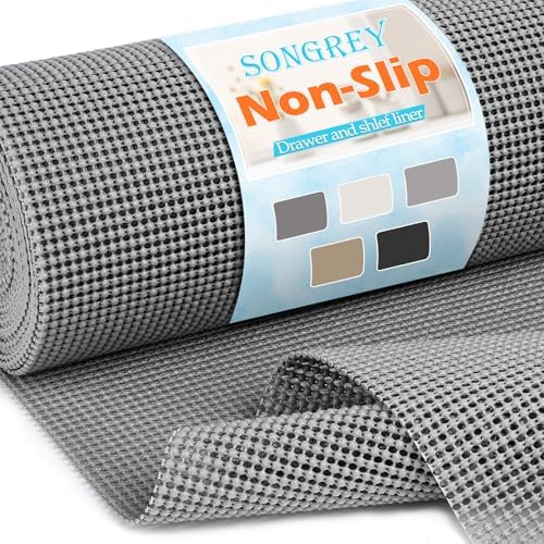 Songrey Non-Slip Shelf Cabinet and Drawer Liner, 23.6IN x 20FT, Dark Gray | No Adhesive Residue, Strong Grip, Thick PVC Mat, for Kitchen Shelves, Bathroom Drawers, Home Essentials, Snip to Fit