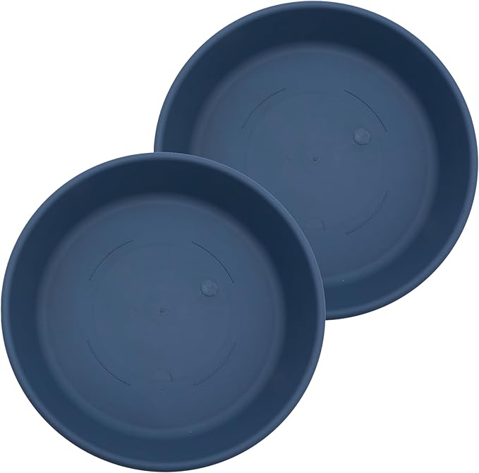 The HC Companies 14 Inch Classic Round Plant Saucer, Lightweight UV-Resistant Plastic Outdoor & Indoor Flower Pot Tray, 2-Pack Plant Pot Trays for Garden & Home Decor, Slate Blue
