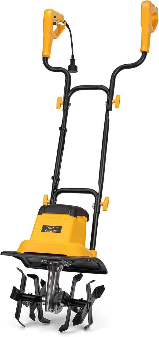 IncwBo 8.5AMP 12Inch Corded Tiller Cultivator 8-inch Depth Rototillers for Gardening, 360RPM Electric Garden Tiller with LT-201D Socket