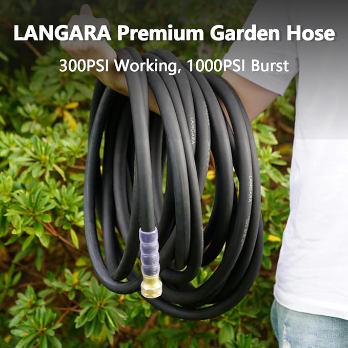 Heavy Duty Premium Garden Hose 50ft x 3/4", 300PSI Working, 1000PSI Burst, Hybrid Rubber Water Hose with Transparent Swivel Handle - Hot/Cold Water - Five Layered Braiding with Brass fittings (Black)