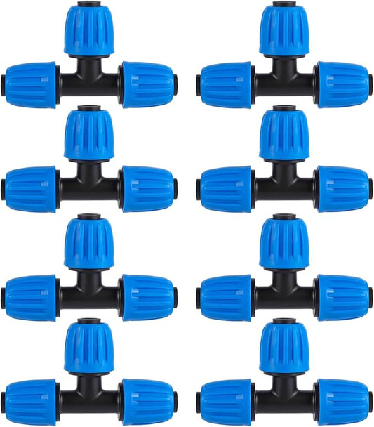 8 Pcs 1/2 Inch Irrigation Tubing Tee Fittings, (1/2" ID x0.6-0.63" OD) Drip Tubing Barbed Locked Nuts Tee Connectors Anti-Drop 1/2" T Connectors for Garden Irrigation System