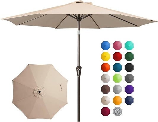 JEAREY 9FT Outdoor Patio Umbrella Outdoor Table Umbrella with Push Button Tilt and Crank, Market Umbrella 8 Sturdy Ribs UV Protection Waterproof for Pool, Garden (Beige)