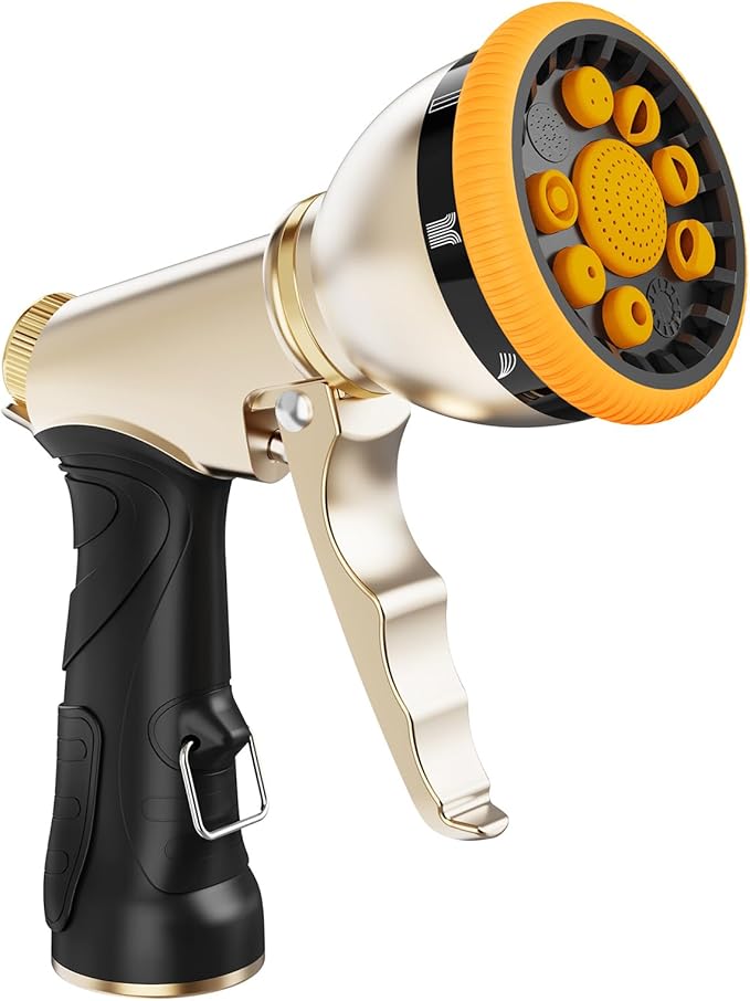 RAINPOINT Garden Hose Nozzle with 9 Adjustable Spray Patterns (without connector, Orange)
