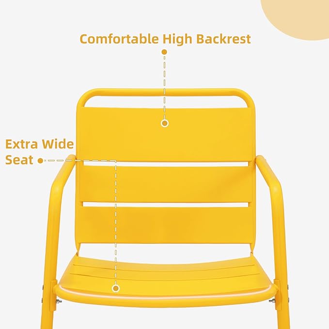 MELLCOM 3 Piece Patio Set, Small Patio Furniture Set - 2 C-Spring Metal Chairs with Round Side Table, Outdoor Bistro Set for Balcony, Front Porch, Poolside, Garden, Deck, Yellow