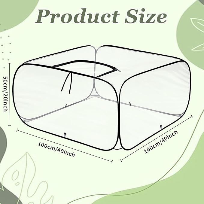 2 Pack Garden Covers for Raised Bed Foldable Clear PVC Greenhouse for Freeze Protection Row Plants Cover Accelerator with Zipper Door Black 39"x39"x20" Protection Vegetable Fruit from Animal