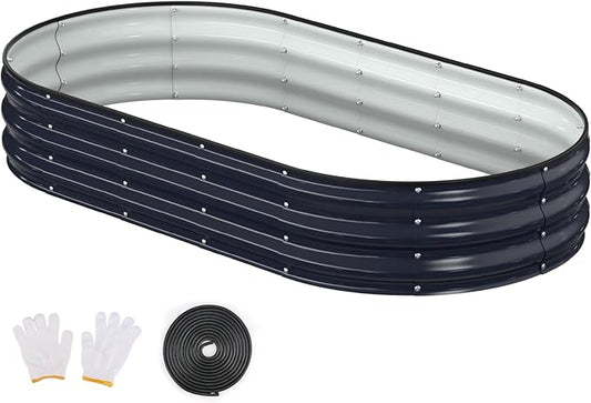 Raised Garden Bed, 6x3x1ft Galvanized Outdoor Planter Beds with Safety Edging and Gloves, Oval Metal Planter Box for Gardening Vegetables Flowers Herb-Midnight Blue