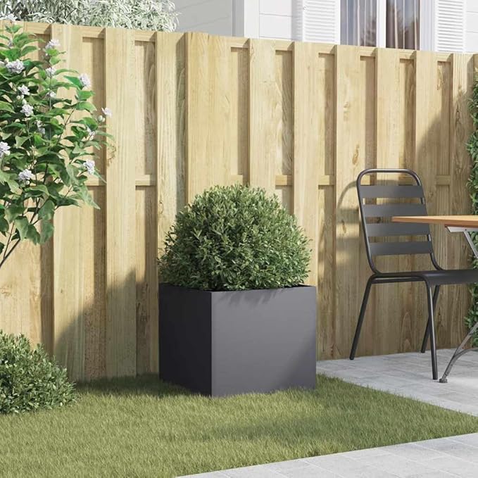 Anthracite Metal Planter with Cold-Rolled Steel Construction Modern Decorative Inlays for Indoor Outdoor Garden Balcony Patio Display