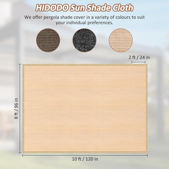90% Shade Cloth with Grommets, 8 x 10 FT Sun Shade Tarp Pergola Shade Cover Canopy, UV Block Privacy Sun Screen for Outdoor, Patio, Garden, Porch and Deck, Beige