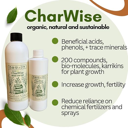 VermisTerra CharWise - 16 oz Wood Vinegar Biostimulant - Seed Germination, Enriches Soil, Growth Enhancer, Combats Odor, Animal Care - pyroligneous Acid, Natural byproduct of biochar