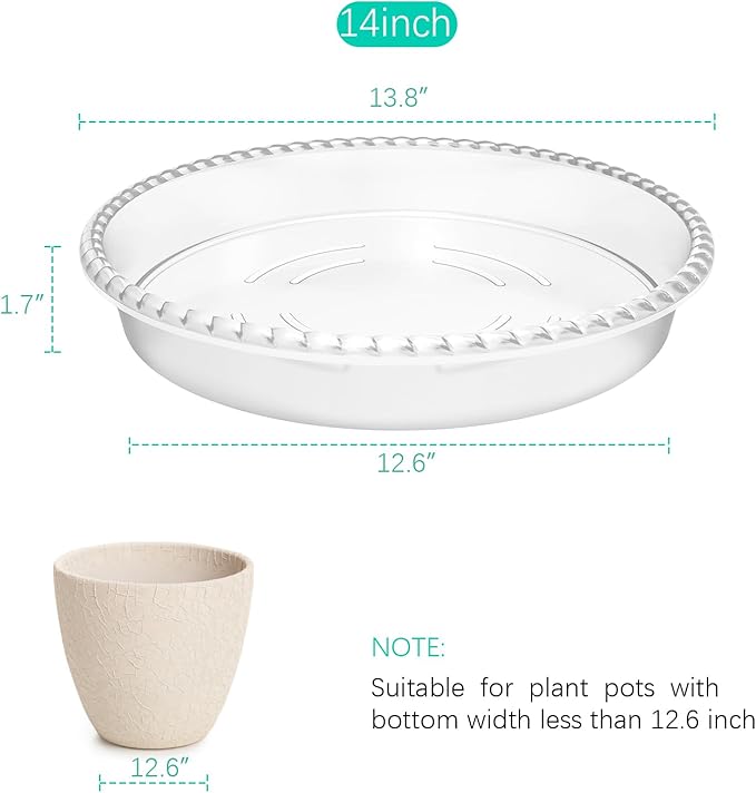 6 Pack Clear Plant Saucer 5 6 8 10 12 14 inch, Durable Plastic Plant Trays for Indoor, Round Flower Plant Pot Saucer, Sturdy Plant Water Catcher Tray(14 Inch)