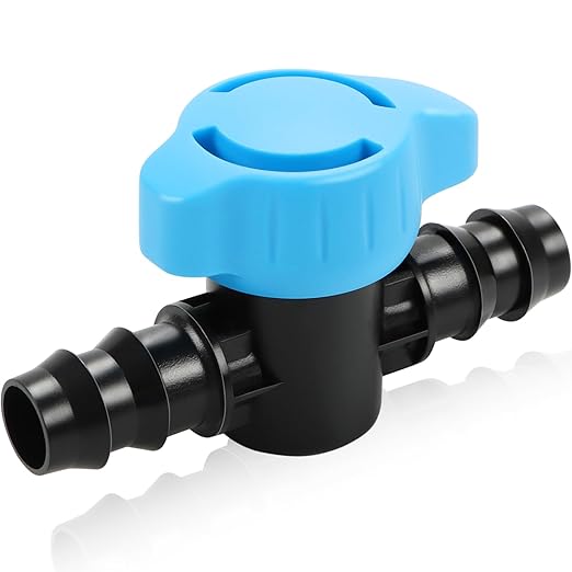 RedChili 10 Pack 1/2 Inch Irrigation Shut Off Valves, Drip Irrigation Barbed Shutoff Valve for 1/2 Inch Drip Irrigation Tubing 16mm Shut-Off/On Valve Regulate Water Flow, Male x Male