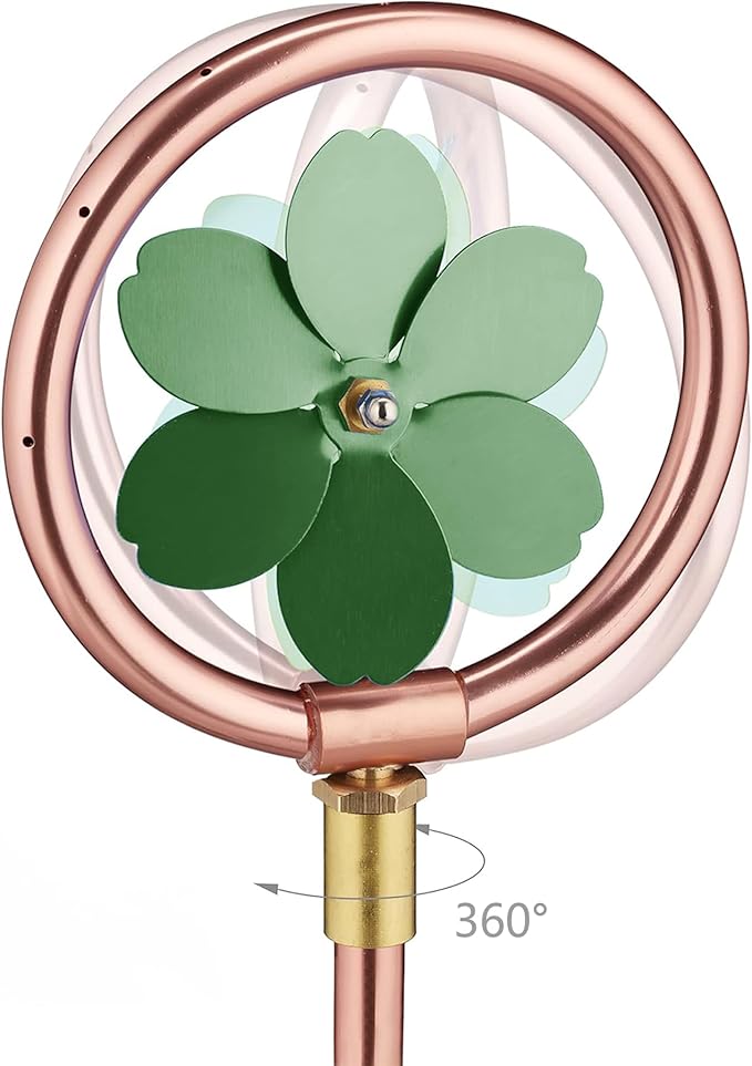 Metal Flower Sprinkler Head,Dual-Purpose Garden Decor & 360° Lawn Irrigation System,22-Inch Coverage Diameter (Copper/Green)