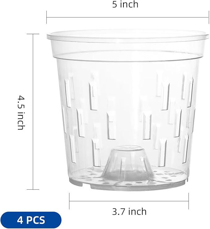 TRUEDAYS Orchid Pot – 4 Pack 5 Inch Clear Orchid Pots with Drainage Holes for Repotting – Ideal for Healthy Root Growth – Sturdy Plastic Plant Pot for Indoor & Outdoor Plants