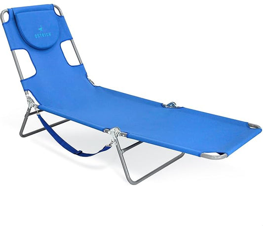 Ostrich the Original Chaise 72 x 22 Inch Lounge Portable Reclining Lounger, Outdoor Patio, Beach, Lawn, Camping, or Pool Tanning Chair, Ocean Blue