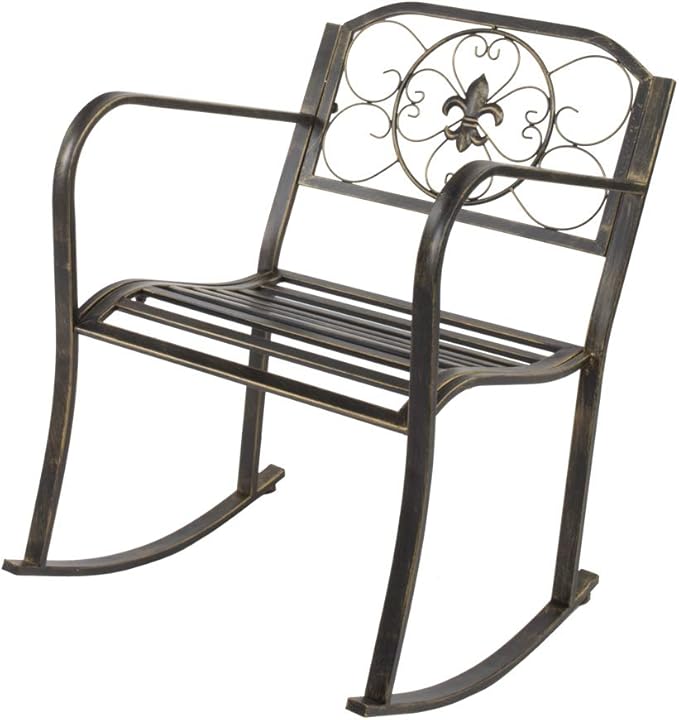 VINGLI Outdoor Rocking Chair, Heavy Duty 660 LBS Wrought Cast Iron Rocking Chair with Back & Armrest, Metal Patio Rockers for Porch, Backyard or Garden