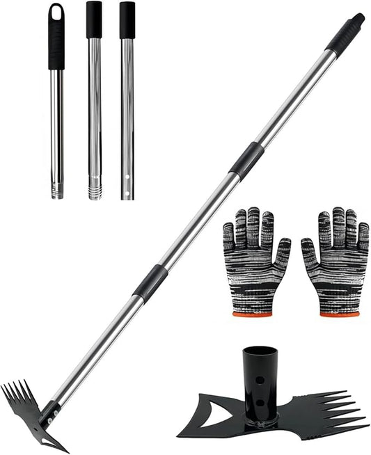 Weed Puller Tool with 47" Long Handle, Heavy Duty 2-in-1 Weeder & Garden Hoe, Uprooting Tool for Lawn, Yard, Patio & Garden, Hand Weed Rake for Efficient Gardening (47 inch)