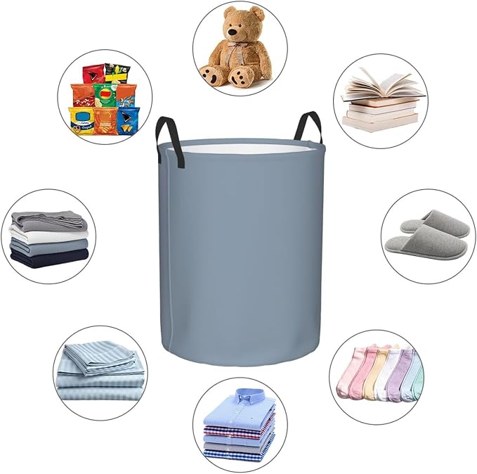 19.6" Large Laundry Hamper Bag, Dusty Blue Color Collapsible Laundry Basket Dirty Clothes Organizer Washing Bin for Family Essentials Storage