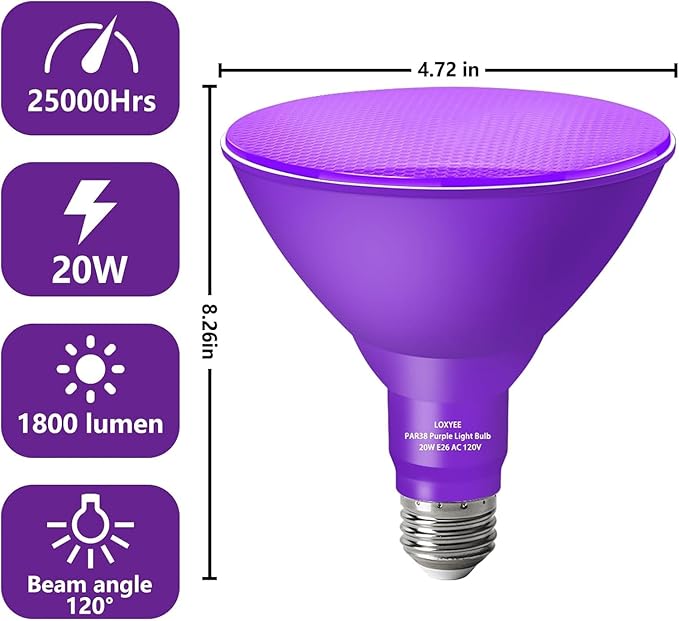 PAR38 Flood Orange Purple Light Bulbs,2 Pack Dimmable,E26 Base Purple Orange Flood Light Outoor(20W Replace to 200W),Halloween Light Bulb for Outside,Christmas,Holiday Lighting