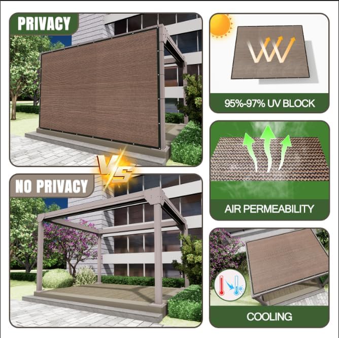 10'x 20' Sun Shade Cloth, 95% UV Block Outdoor Pergola Shade Cover with Grommets, Mocha Privacy Screen for Patio, Garden, Backyard