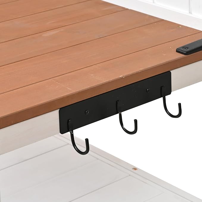 RUNNA Potting Bench with Hutch, 50.2" Solid Fir Wood Garden Workstation, Large Countertop, 2 Shelves, 2 Cabinets, 3 Side Hooks, Outdoor Planting Table for Gardening (White@080, 50.2-Inch)