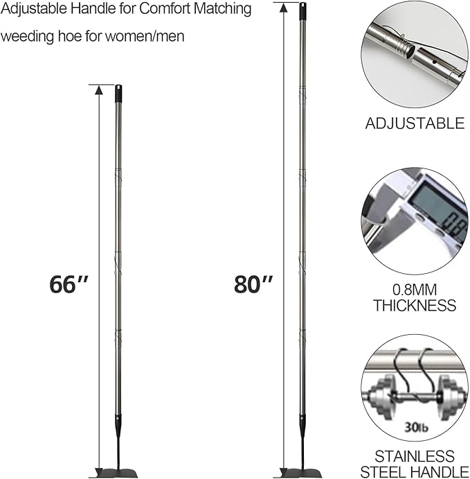 80 Inch Heavy Duty Garden Hoe, Stand Up Weeding Tool for Garden - Draw Hoe for Plowing, Trenching, Ridging & Cultivating - Long Handle Scraper for Loosening Soil, Reduce Back Strain