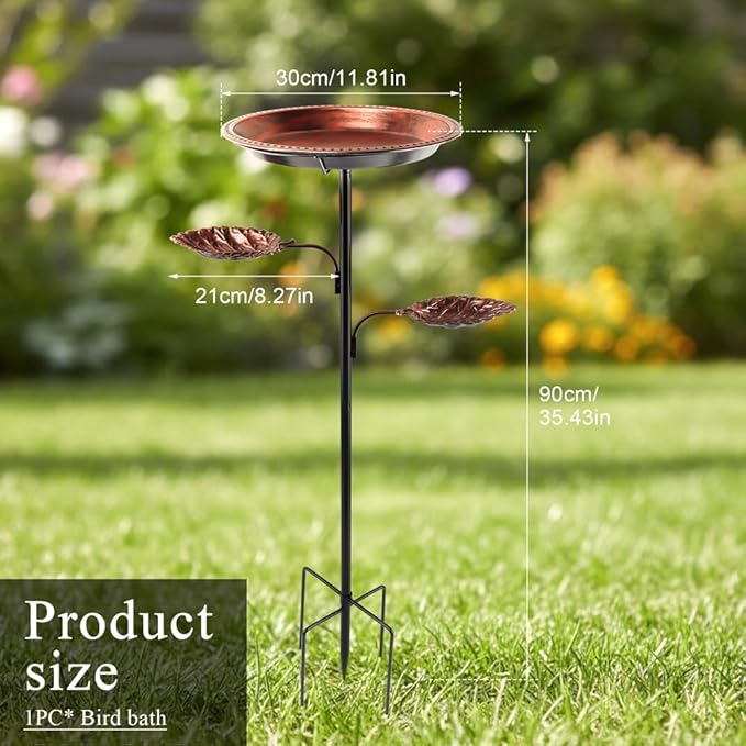 3 in 1 Metal Bird Bath for Outside, 35.43" Freestanding Birdbath with 5 Prong Stake Base, 12" Bowl, Vintage Bronze, Garden Patio Yard Decor