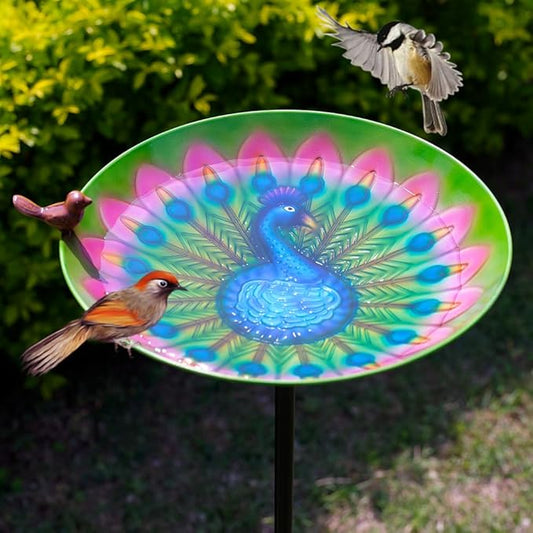 Metal Bird Bath for Outdoors, Peacock Birdbath with Stake, 43" H Bird Bath & Feeder with 13" Bowl for Outside Garden Patio Yard Decor