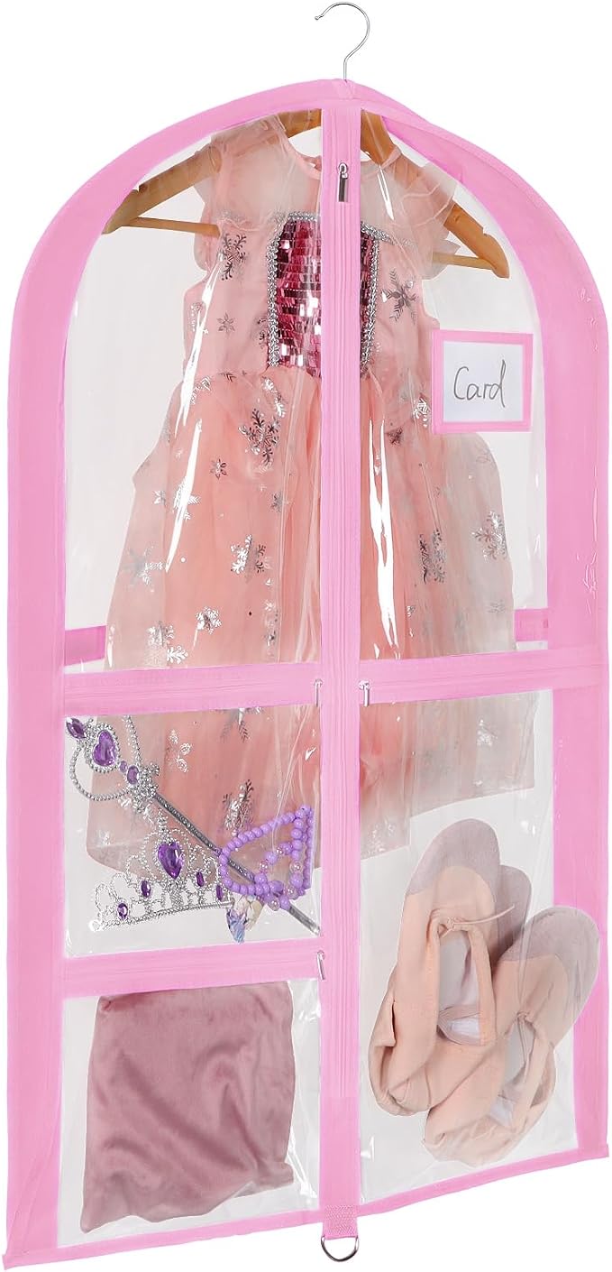 Univivi 35 Inch Dance Costume Garment Bags for Dancers, Clear Pink