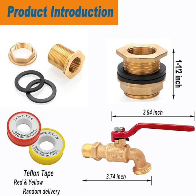 2 Pack Rain Barrel Spigot Kit, Brass Water Tank Faucet with 1 Inch OD Bulkhead Fitting for Outdoor Plastic Bucket Rain Water Drum Gal Container Down Spout Diverter in Garden