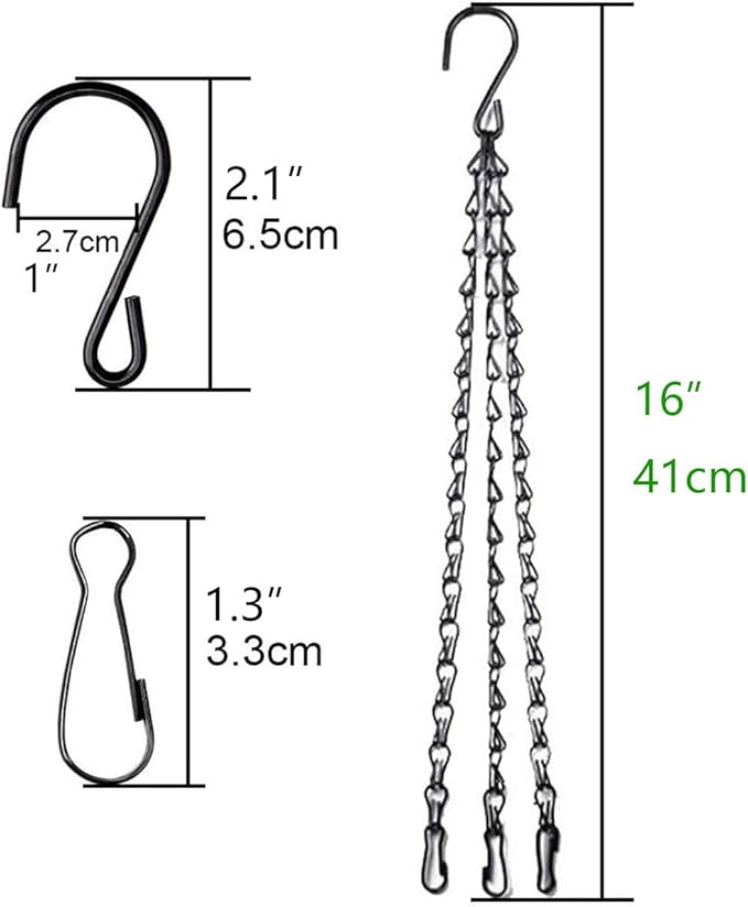 4pcs 16 inch Black Hanging Basket Chain with Hooks Flower Plant Pot Replacement Chain Hanger for Bird Feeders,Planters,Lanterns and Ornaments