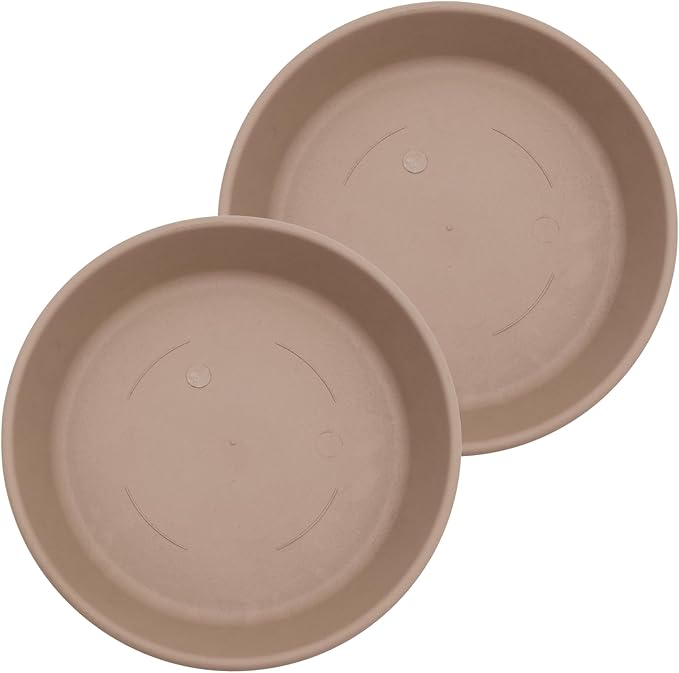 The HC Companies 21 Inch Classic Round Plant Saucer, Lightweight UV-Resistant Plastic Outdoor & Indoor Flower Pot Tray, 2-Pack Plant Pot Trays for Garden & Home Decor, Sandstone