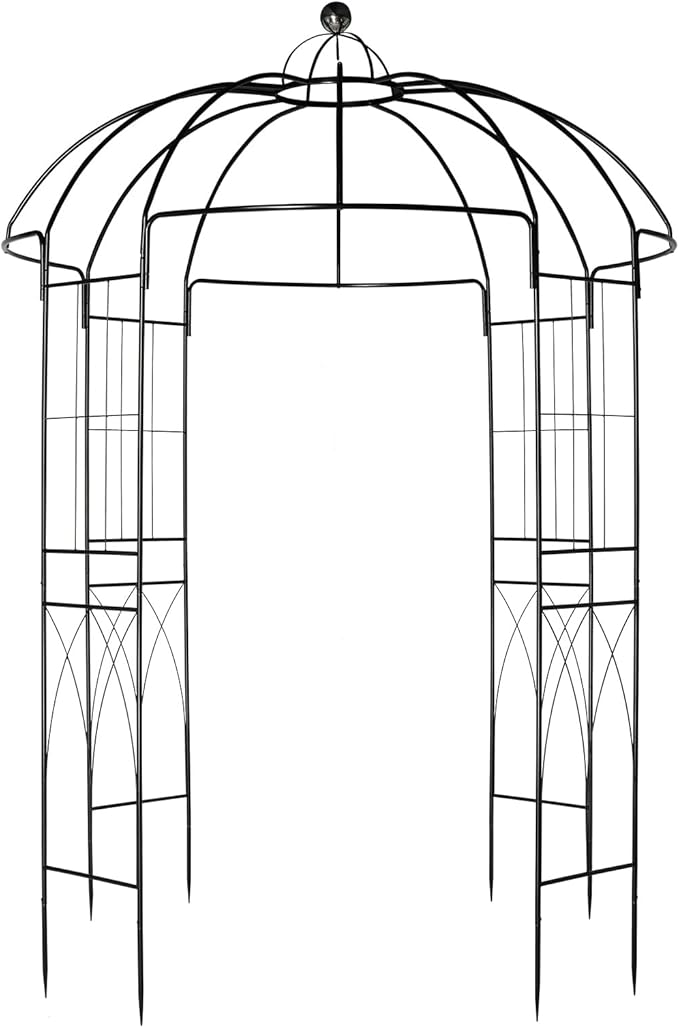 French Style Birdcage Shape Heavy Duty Gazebo,106.7''Highx 81.5''Wide,Pergola Pavilion Arch Arbor Arbour Plants Stand Rack for Wedding Outdoor Garden Lawn Backyard Patio,Climbing Vines,Roses,Black