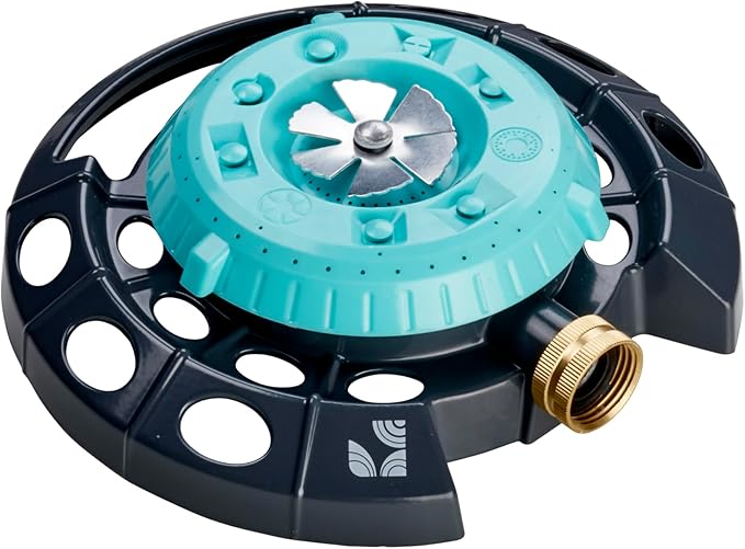 Multi-Pattern Spot Sprinkler 400001 - Adjustable 9 Spray Patterns, Heavy-Duty Metal Base, Decorative Turret Design, Versatile Lawn & Garden Watering, Durable Build by New England Garden Tools