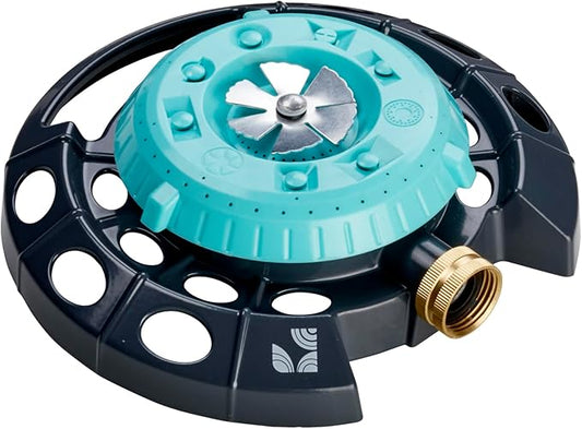 Multi-Pattern Spot Sprinkler 400001 - Adjustable 9 Spray Patterns, Heavy-Duty Metal Base, Decorative Turret Design, Versatile Lawn & Garden Watering, Durable Build by New England Garden Tools