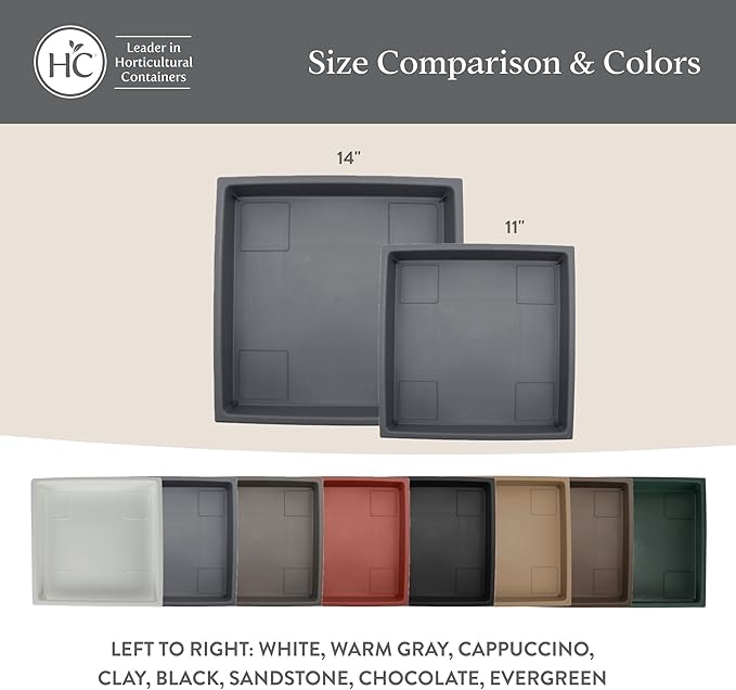 The HC Companies 14 Inch Accent Square Plant Saucer, Lightweight UV-Resistant Plastic Outdoor & Indoor Flower Pot Tray, 2-Pack Plant Pot Trays for Garden & Home Decor, White