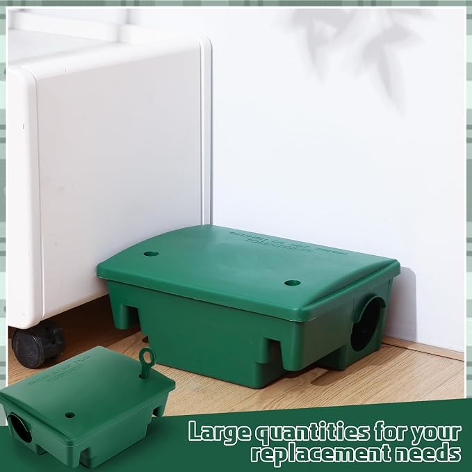 Qualirey 12 Packs Rat Bait Stations Rat Bait Box with Keys Outdoor Mouse Rodent Trap Mice Baits Stations Bulk for Outdoor Indoor Use Keeps Pets and Children Safe (Green)