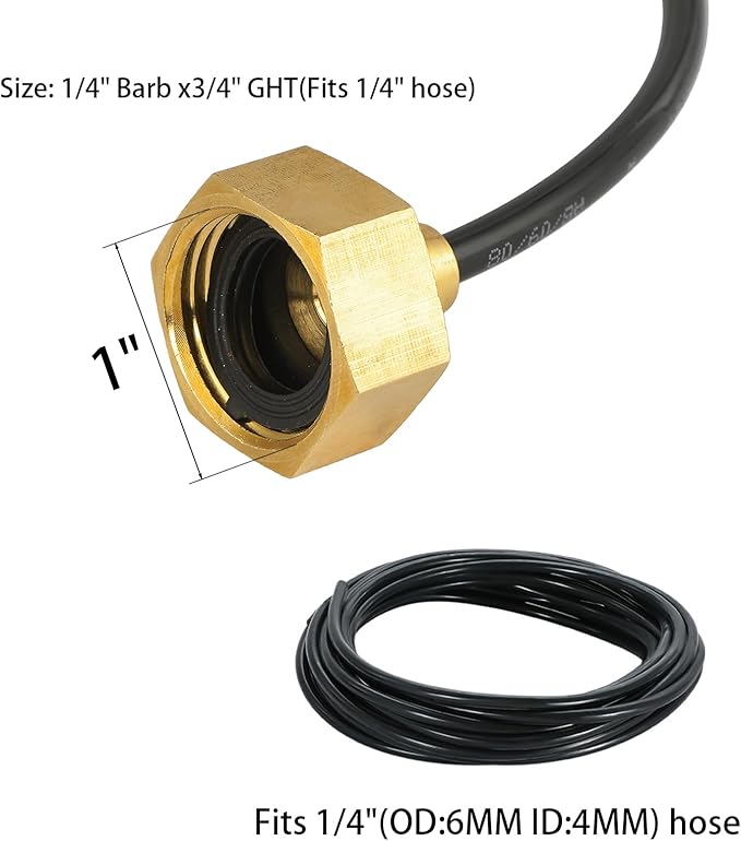 3 Set Garden Hose Adapter, Standard 3/4'' Female Thread to 1/4'' Irrigation Tubing-Brass Faucet to Hose Adapter, Drip Irrigation Hose Connectors, Mister Hose Attachment