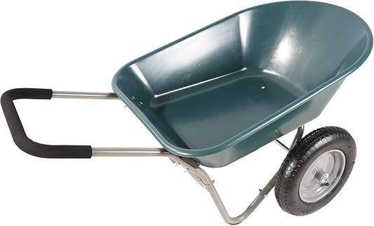Steel Garden Cart, Heavy Duty Garden Wagons, Wheel Barrow Two Wheeled Trolley, Utility Metal Wagon with 15 inch Pneumatic Wheel(Green + ABS+Steel)