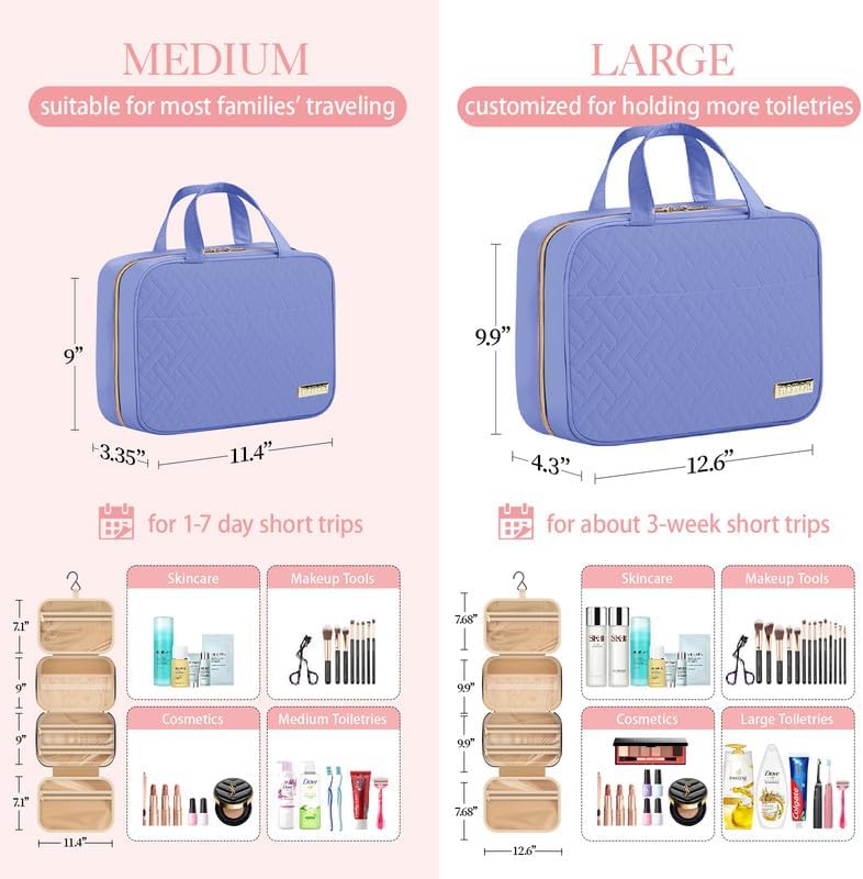 HOTOR Hanging Travel Toiletry Bag Women Men Essentials Aegean-Blue | Big Compartment, Waterproof Travel Accessories, Makeup Organizer Cosmetic Bag for Cruise, Gift, Road Trip, Vacation, Medium