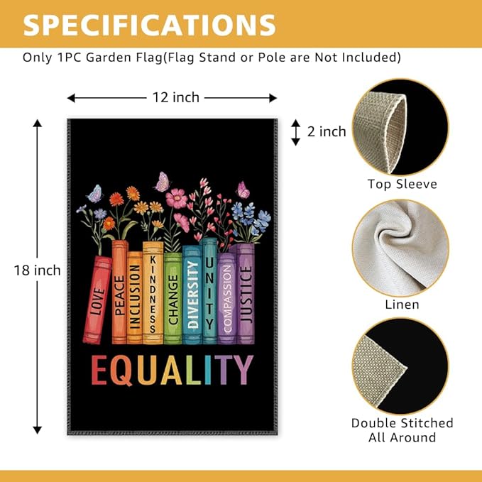 Love Peace Inclusion Kindness Change Diversity Unity Compassion Justice Equality Garden Flag, Double Sided Yard Outdoor Lawn Porch Decor Banner, Empowerment Gifts for Family Friend Coworker