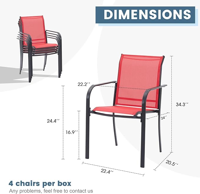 DIFY Patio Dining Chairs Set of 4, Stackable Outdoor Metal Chairs for Garden, Porch and Lawn, Red
