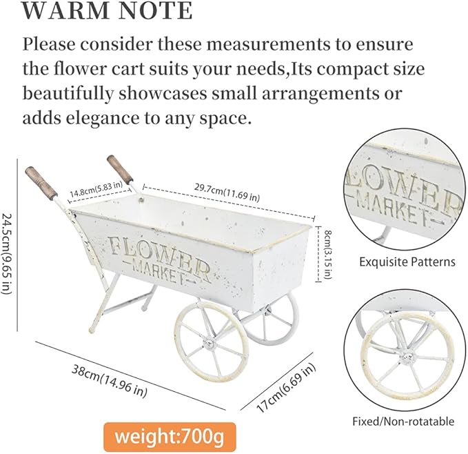 15 Inch Farmhouse Small Flower Cart with Wooden Handles Metal Wagon Planters for Outdoor Plants Decorative Wheelbarrow Plant Cart for Patio Garden Balcony Golden