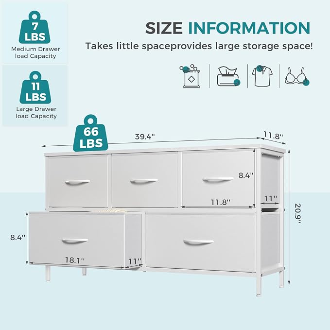 OLIXIS White Dresser for Bedroom, Wide Chest of Drawers for Clothes Storage