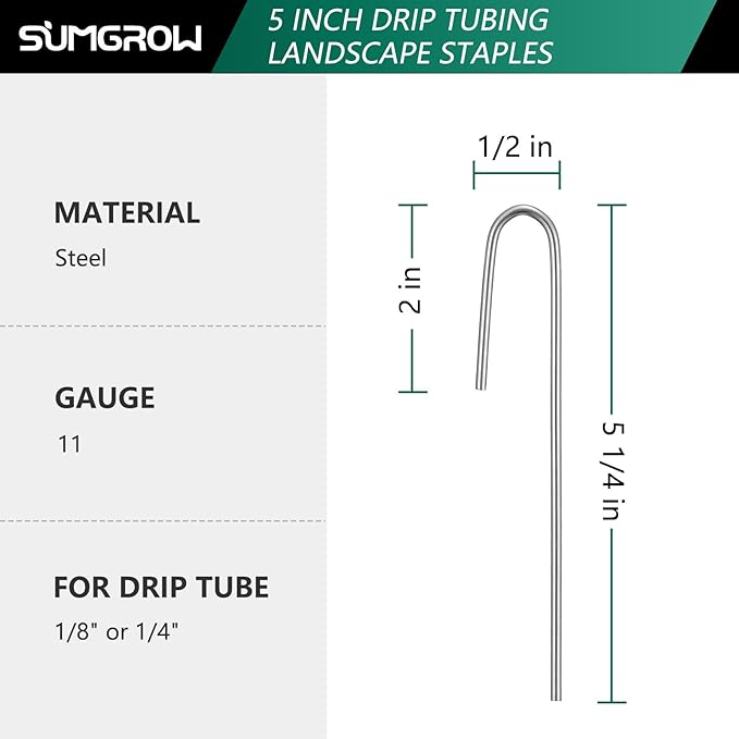 120 Pack Drip Tubing Stakes, 5 inch Galvanized Steel Landscape Staples for 1/4" or 1/8" Diameter Tubing - Irrigation Anchors for Garden and Lawn